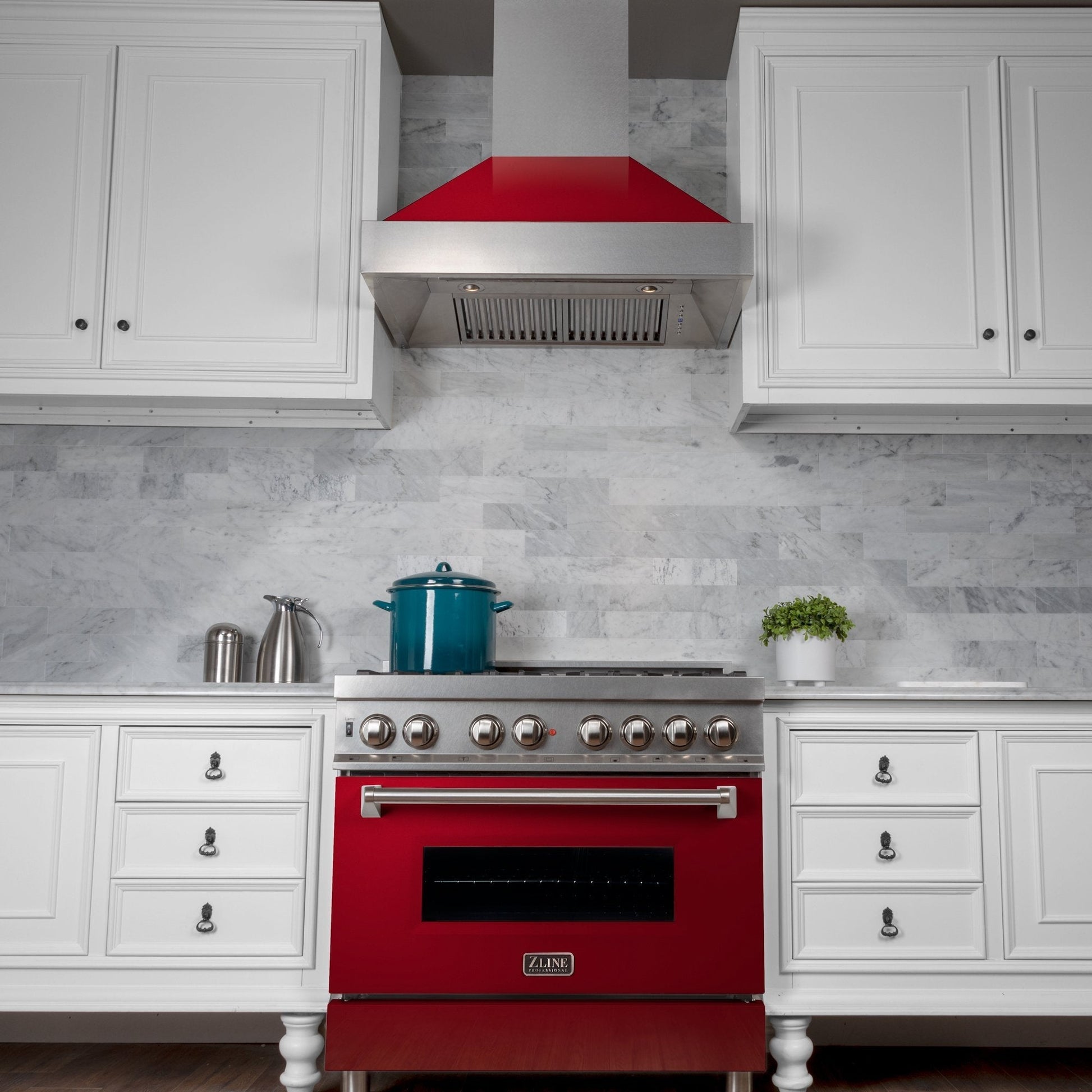 ZLINE Ducted Range Hood - DuraSnow Steel with Glossy Red Shell