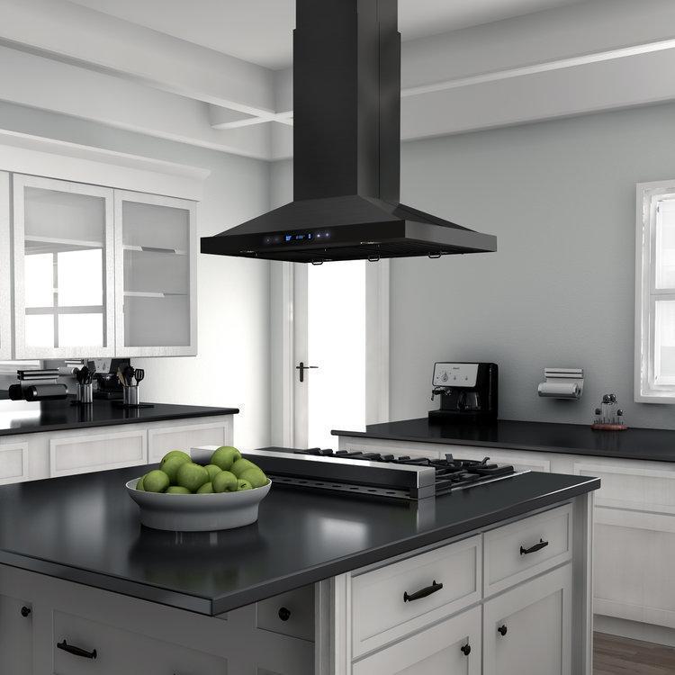 ZLINE Convertible Vent Island Mount Range Hood - Black Stainless Steel