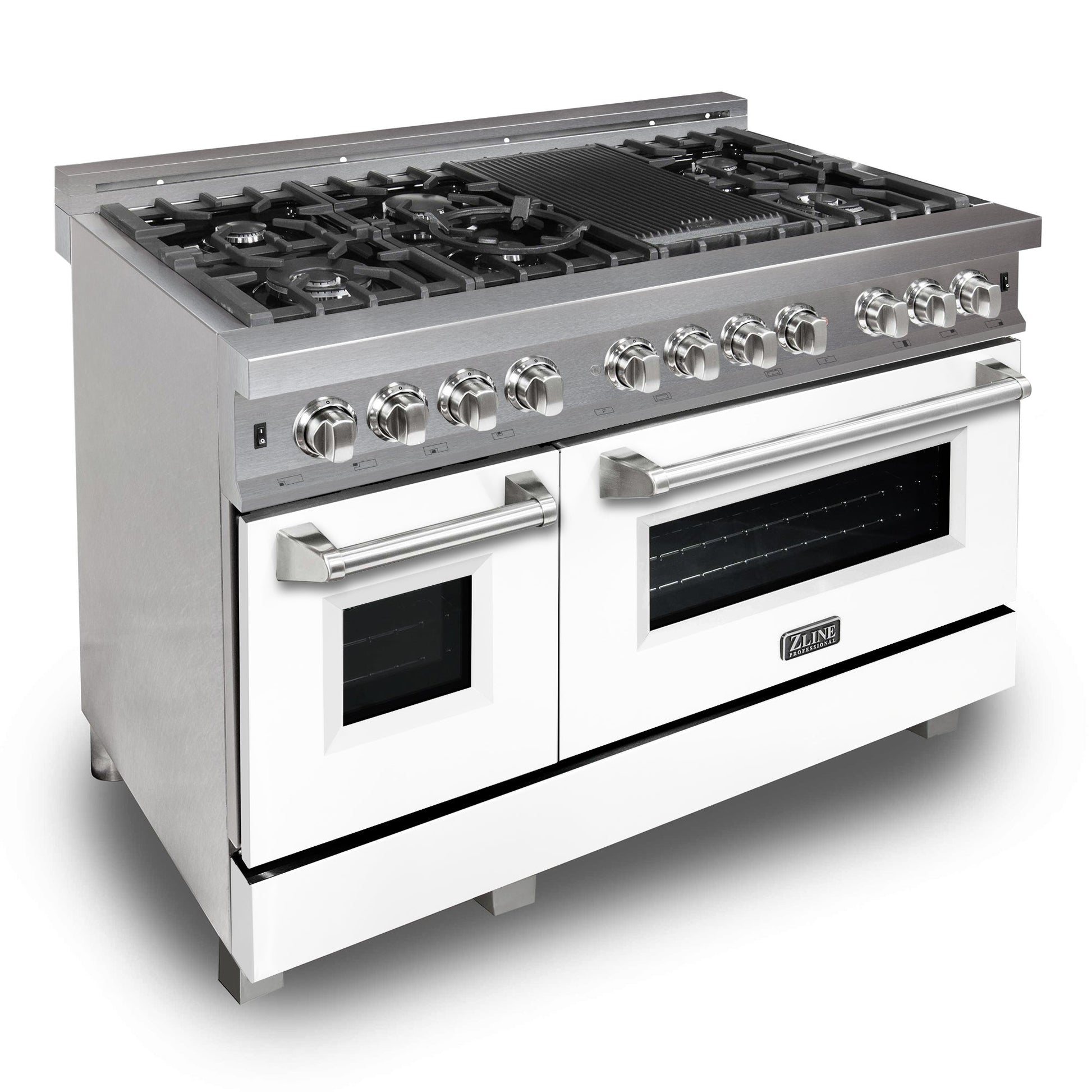 ZLINE 2-Appliance 48" Kitchen Package with DuraSnow Stainless Steel Dual Fuel Range with Matte White Door and Convertible Vent Range Hood