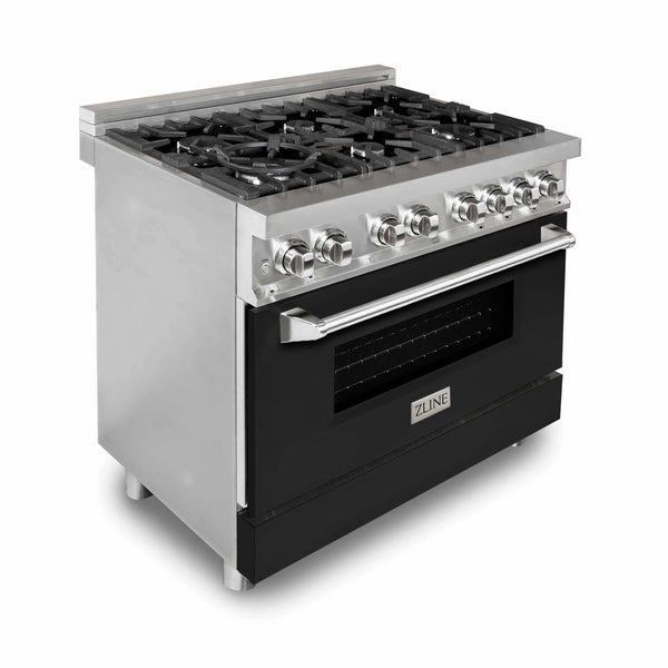 ZLINE 36" Dual Fuel Range - Stainless Steel with Black Matte Door, Gas Stove, and Electric Oven